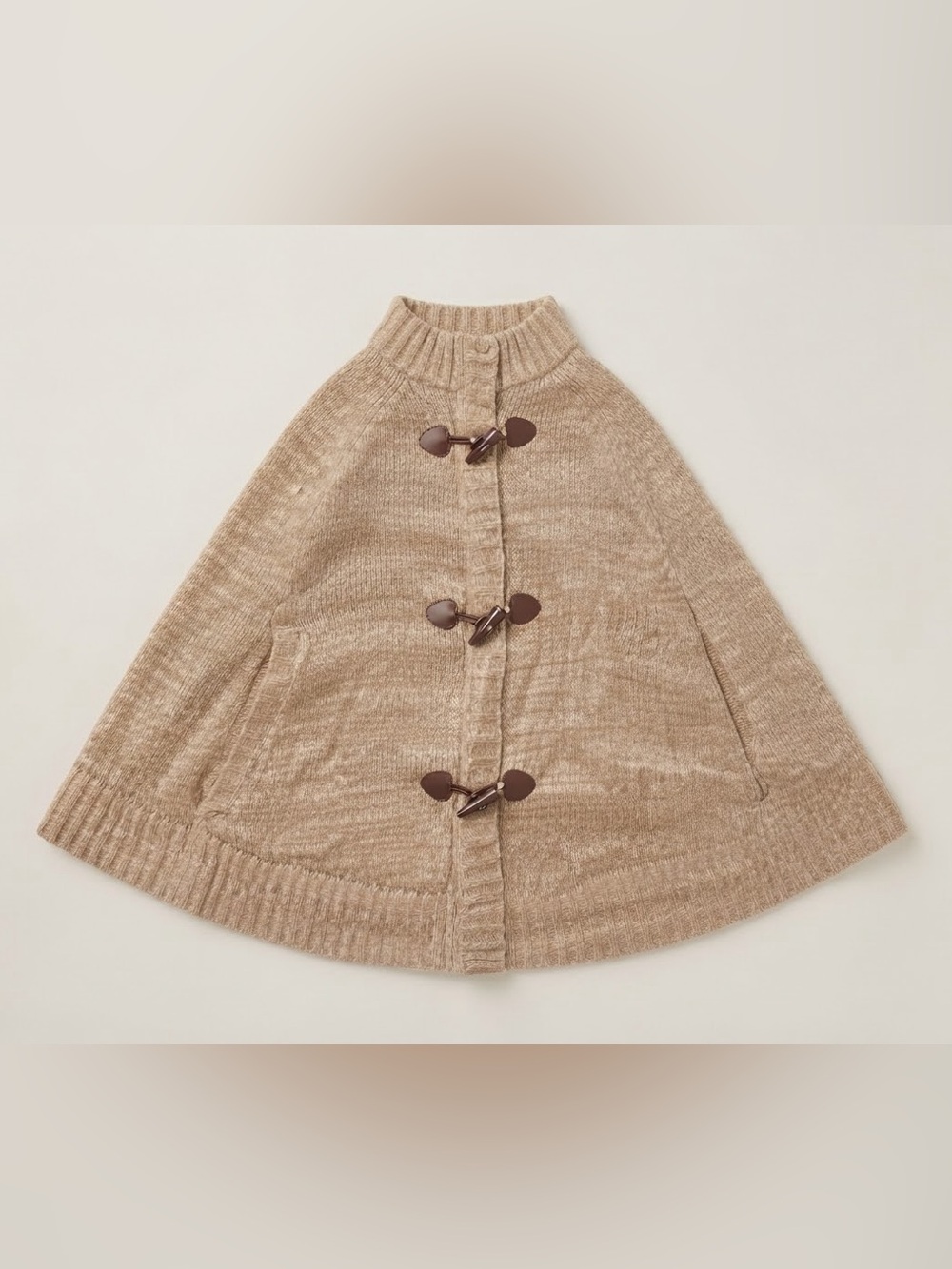 Guess 1981 Knit Toggle Cape Poncho Sweater Heathered Tan Brown M/L Fall